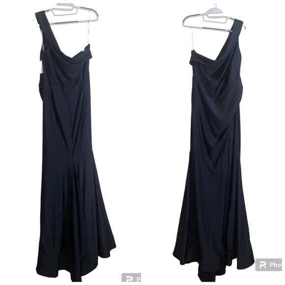 NWT Cynthia & Sahar One-Shoulder Stretch Satin Mermaid Dress Navy XL - Picture 12 of 12